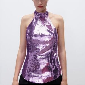 Zara pink sequin halter top